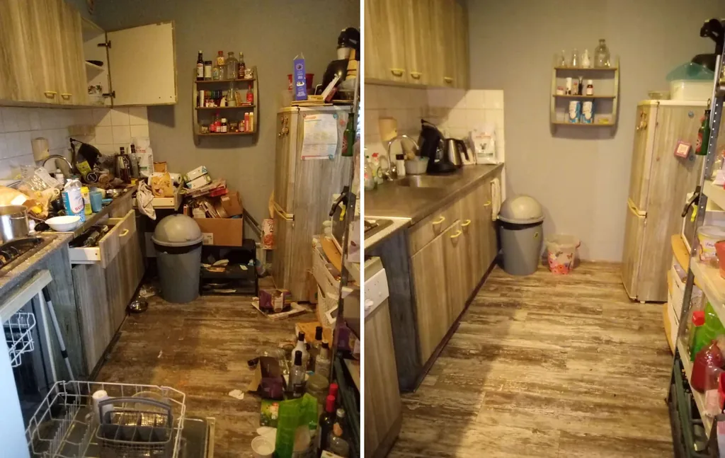 Cocina antes de la limpieza